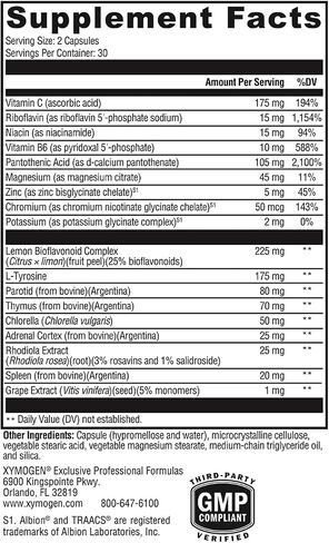 XYMOGEN Adrenal Manager - الطاقة، الاستجابة للإجهاد + دعم الغدة الكظرية - مكمل الغدة الكظرية مع L-Tyrosine، الزنك تشيلات، VIT B6، المغنيسيوم، حمض البانتوثينيك، الرهوديولا الوردية (120 كبسولة) in Saudi Arabia