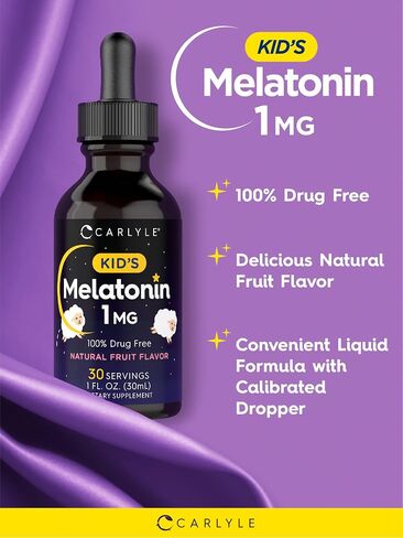 Kids Melatonin Liquid | 1 fl oz | Two Pack | Natural Fruit Flavor | Drug Free | by Carlyle in Saudi Arabia