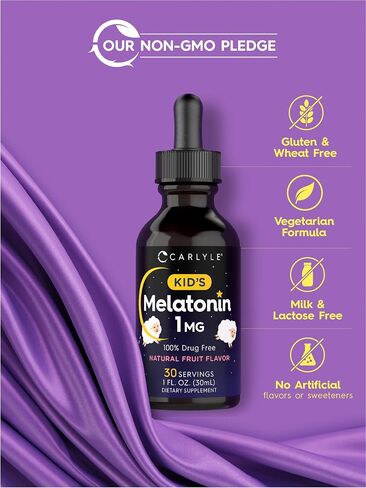 Kids Melatonin Liquid | 1 fl oz | Two Pack | Natural Fruit Flavor | Drug Free | by Carlyle in Saudi Arabia