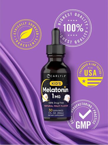 Kids Melatonin Liquid | 1 fl oz | Two Pack | Natural Fruit Flavor | Drug Free | by Carlyle in Saudi Arabia