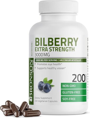 Bronson Bilberry Extra Strength 3000 mg per Serving Vaccinium Myrtillus, Promotes Eye Health and Supports Healthy Vision - Non GMO, 200 Vegetarian Capsules in Saudi Arabia