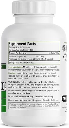 Bronson Bilberry Extra Strength 3000 mg per Serving Vaccinium Myrtillus, Promotes Eye Health and Supports Healthy Vision - Non GMO, 200 Vegetarian Capsules in Saudi Arabia