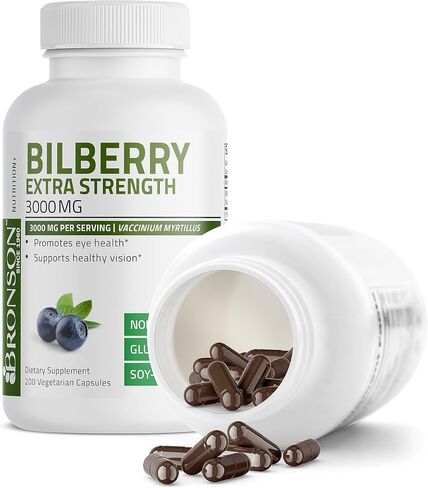 Bronson Bilberry Extra Strength 3000 mg per Serving Vaccinium Myrtillus, Promotes Eye Health and Supports Healthy Vision - Non GMO, 200 Vegetarian Capsules in Saudi Arabia
