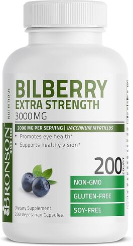 Bronson Bilberry Extra Strength 3000 mg per Serving Vaccinium Myrtillus, Promotes Eye Health and Supports Healthy Vision - Non GMO, 200 Vegetarian Capsules in Saudi Arabia