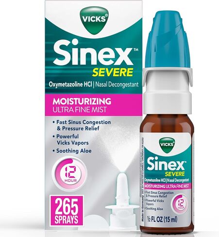 Vicks Sinex SEVERE، بخاخ للأنف مع VapoCOOL، رذاذ أنف فائق النعومة، مزيل لاحتقان الجيوب الأنفية للتخفيف السريع من احتقان البرد والحساسية، 0.5 أونصة سائلة (15 مل) in Saudi Arabia