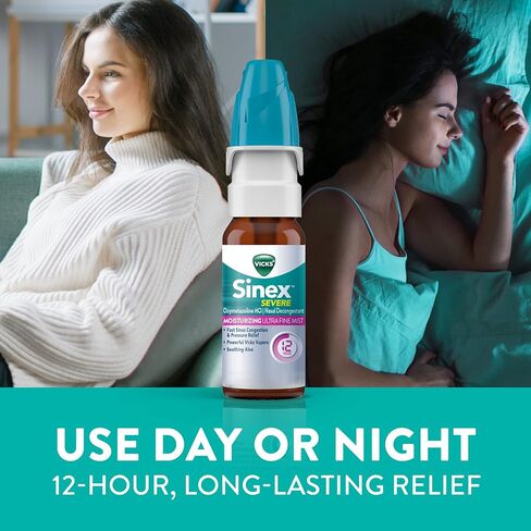 Vicks Sinex SEVERE، بخاخ للأنف مع VapoCOOL، رذاذ أنف فائق النعومة، مزيل لاحتقان الجيوب الأنفية للتخفيف السريع من احتقان البرد والحساسية، 0.5 أونصة سائلة (15 مل) in Saudi Arabia