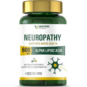 مزيج غذائي لصحة الأعصاب من فانتين مع 600 مجم من حمض ألفا ليبويك - بنفوتيامين، محيطي، القدمين، أصابع اليد، الساقين، أصابع القدم، أفضل قوة قصوى من الفيتامينات الطبيعية المتجددة - 120 كبسولة in Kuwait