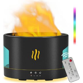 PLUWEL RGBW Essential Oil Diffuser,Air Humidifier-450ml Large Flame Diffuser with White Noise Machine Bluetooth Speaker, Remote Control- Aroma Diffusers for Home, Office or Gym (Black)