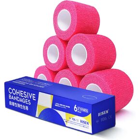 RISEN Cohesive Bandage 2" x 5 Yards, 6 Rolls, Self Adherent Wrap Medical Tape, Adhesive Flexible Breathable First Aid Gauze Ideal for Stretch Athletic in Kuwait