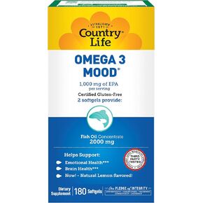 Country Life Omega 3 Mood, 2000mg Fish Oil with EPA & DHA, 90 Softgels, Certified Gluten Free in Saudi Arabia