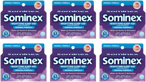 Sominex Nighttime-Aid، آمن وفعال، غير معتاد، أقراص بتركيبة أصلية، أزرق، 32 قرصًا in Kuwait