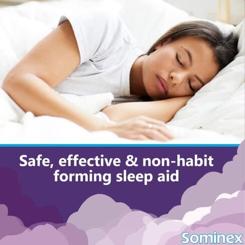 Sominex Nighttime-Aid، آمن وفعال، غير معتاد، أقراص بتركيبة أصلية، أزرق، 32 قرصًا in Kuwait