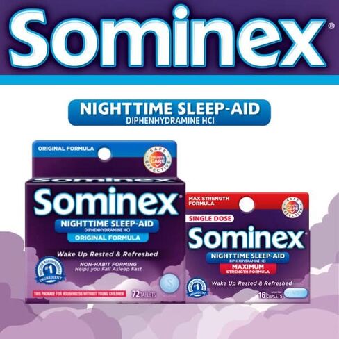 Sominex Nighttime-Aid، آمن وفعال، غير معتاد، أقراص بتركيبة أصلية، أزرق، 32 قرصًا in Kuwait