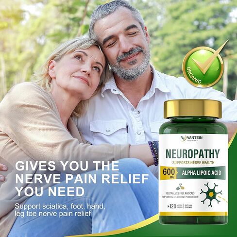 مزيج غذائي لصحة الأعصاب من فانتين مع 600 مجم من حمض ألفا ليبويك - بنفوتيامين، محيطي، القدمين، أصابع اليد، الساقين، أصابع القدم، أفضل قوة قصوى من الفيتامينات الطبيعية المتجددة - 120 كبسولة in Kuwait
