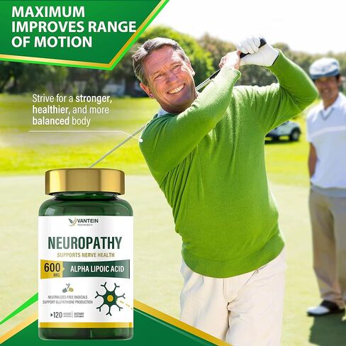 مزيج غذائي لصحة الأعصاب من فانتين مع 600 مجم من حمض ألفا ليبويك - بنفوتيامين، محيطي، القدمين، أصابع اليد، الساقين، أصابع القدم، أفضل قوة قصوى من الفيتامينات الطبيعية المتجددة - 120 كبسولة in Kuwait
