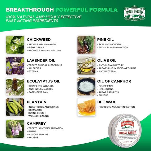 مرهم رسم مرهم أميش أوريجينز، 2 أونصة، لعلاج الغليان، مرهم سحب سريع المفعول بقوة قصوى للشظايا، لسعات النحل، كريم مضاد للحكة، تخفيف بلوط اللبلاب السام، صنع في الولايات المتحدة الأمريكية in Kuwait