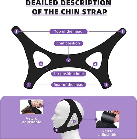 حزام الذقن للشخير - حزام الذقن قابل للتعديل لمستخدمي Cpap الشخير، حل الشخير تنفس حزام الذقن Cpap للرجال والنساء in Kuwait