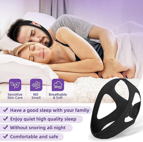 حزام الذقن للشخير - حزام الذقن قابل للتعديل لمستخدمي Cpap الشخير، حل الشخير تنفس حزام الذقن Cpap للرجال والنساء in Kuwait