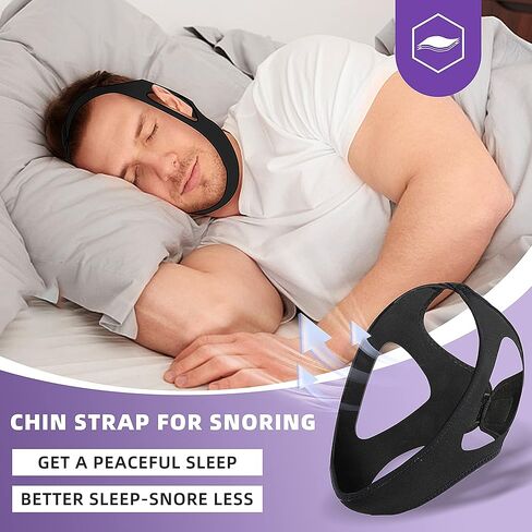 حزام الذقن للشخير - حزام الذقن قابل للتعديل لمستخدمي Cpap الشخير، حل الشخير تنفس حزام الذقن Cpap للرجال والنساء in Kuwait