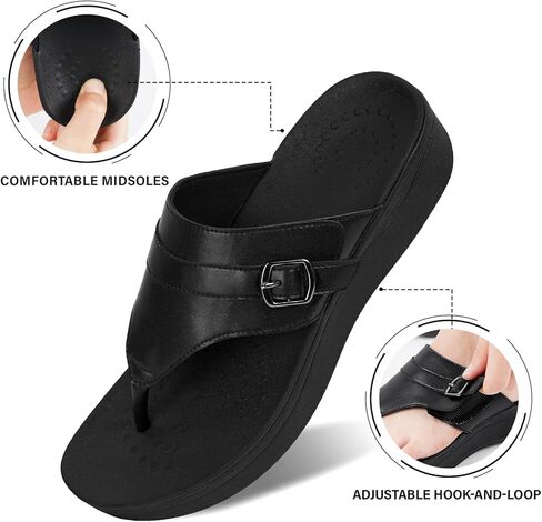 ERGOfoot شباشب لتقويم العظام للنساء، صنادل ثونغ لالتهاب اللفافة الأخمصية للأقدام المسطحة مع دعم القوس، صندل مريح بمنصة عند أصابع القدم مع أشرطة قابلة للتعديل in Kuwait