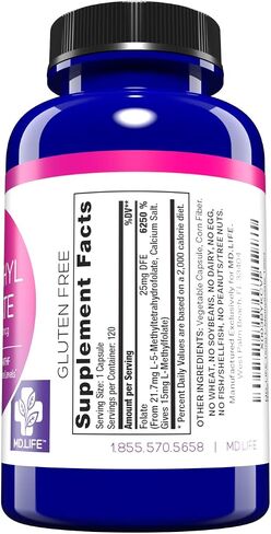 MD Life L Methylfolate 15 mg - Professional-Grade Active Methylfolate Supplement - Maximum Potency MTHFR Supplements - L-methylfolate 15 mg 60 Capsules - Essential Amino Acids in Kuwait