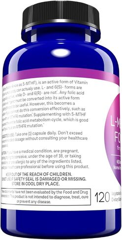 MD Life L Methylfolate 15 mg - Professional-Grade Active Methylfolate Supplement - Maximum Potency MTHFR Supplements - L-methylfolate 15 mg 60 Capsules - Essential Amino Acids in Kuwait