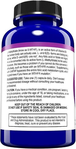 MD Life L Methylfolate 15 mg - Professional-Grade Active Methylfolate Supplement - Maximum Potency MTHFR Supplements - L-methylfolate 15 mg 60 Capsules - Essential Amino Acids in Kuwait