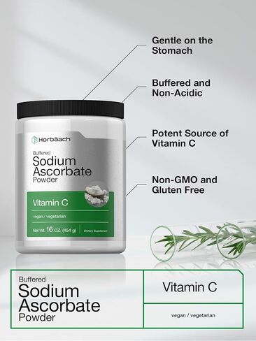 Buffered Sodium Ascorbate Vitamin C Powder | 16 oz | Vegan, Non-GMO, and Gluten Free Supplement | by Horbaach in Saudi Arabia