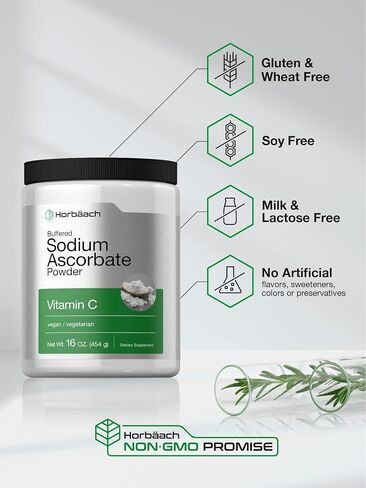 Buffered Sodium Ascorbate Vitamin C Powder | 16 oz | Vegan, Non-GMO, and Gluten Free Supplement | by Horbaach in Saudi Arabia