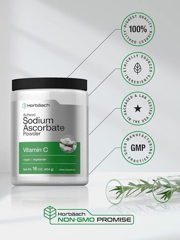 Buffered Sodium Ascorbate Vitamin C Powder | 16 oz | Vegan, Non-GMO, and Gluten Free Supplement | by Horbaach in Saudi Arabia