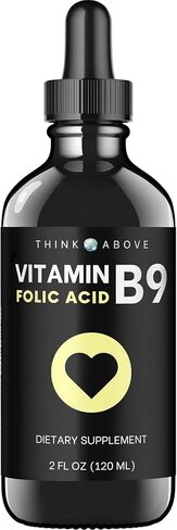 فكر فوق حمض الفوليك 295 ميكروجرام مكمل فيتامين ب9 السائل (حمض الفوليك 500 ميكروجرام DFE) سهل البلع - سريع الامتصاص 2 أونصة سائلة (60 مل) in Kuwait