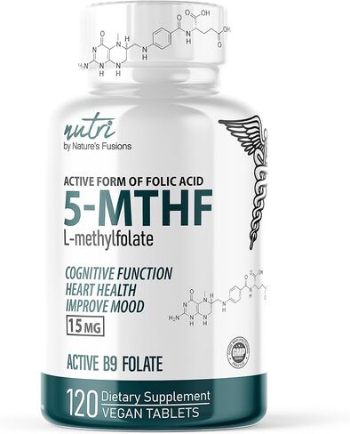 Nutri 5-MTHF L Methylfolate 15MG - 4 Month Supply, 120 Vegan Tablets - Methylated Folate Supplement - Cognitive Function, Heart Health, Prenatal Support - Methylated Folic Acid, MTHFR Supplement in Kuwait