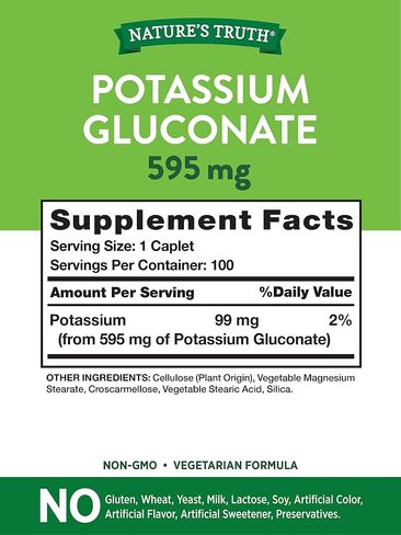 Potassium Gluconate 595mg | 100 Capsules | Vegetarian, Non-GMO, Gluten Free Supplement | by Nature's Truth in Saudi Arabia