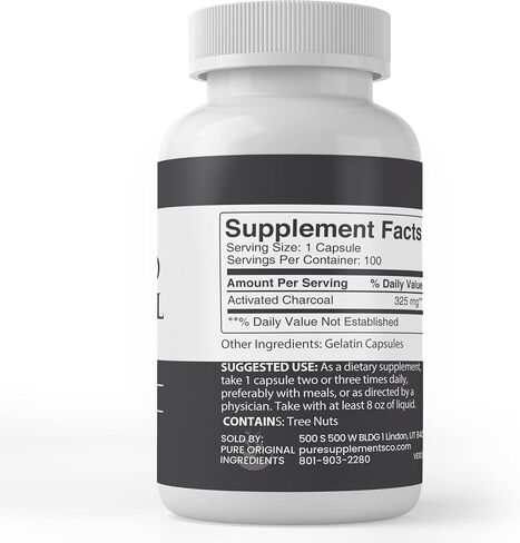 Pure Original Ingredients Activated Charcoal, (100 Capsules) Always Pure, No Additives Or Fillers, Lab Verified in Saudi Arabia