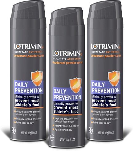 Lotrimin AF Athlete's Foot Daily Prevention Deodorant Powder Spray, Tolnaftate Antifungal, Clinically Proven Antifungal Prevention of Most Athlete's Foot, 5.6 Ounces (160 Grams) Spray Can (Pack of 3) in Saudi Arabia
