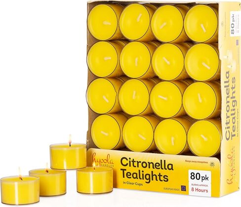 شموع السترونيلا من Tealight للاستخدام الخارجي - وقت الاحتراق لمدة 8 ساعات - شمعة السترونيلا الطاردة للبعوض والحشرات والحشرات في الأماكن المغلقة والهواء الطلق - رائحة منعشة طبيعية - مزخرفة في كوب شفاف - 40 عبوة in Kuwait