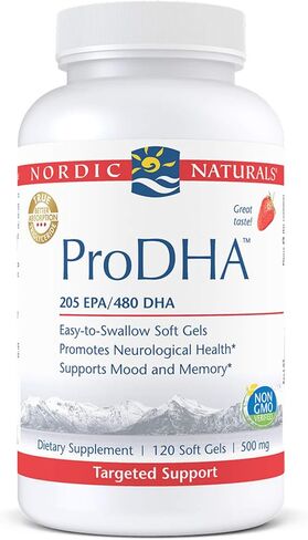 Nordic Naturals ProDHA، الفراولة - 120 كبسولة هلامية ناعمة - 830 مجم أوميغا 3 - تركيبة DHA عالية الكثافة للصحة العصبية والمزاج والذاكرة - غير معدلة وراثيًا - 60 حصة in Kuwait
