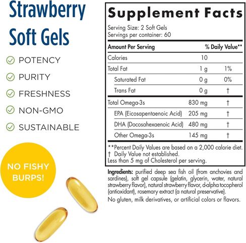 Nordic Naturals ProDHA، الفراولة - 120 كبسولة هلامية ناعمة - 830 مجم أوميغا 3 - تركيبة DHA عالية الكثافة للصحة العصبية والمزاج والذاكرة - غير معدلة وراثيًا - 60 حصة in Kuwait