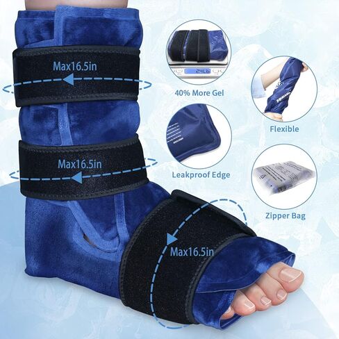 XXL Ankle Foot Ice Pack Wrap for Foot Injuries, Full Coverage Ankle Ice Wrap, Gel Ice Packs Reusable for Plantar Fasciitis, Achilles Tendonitis, Sprained Ankles and Heels, Fibular Injury, Black in Kuwait