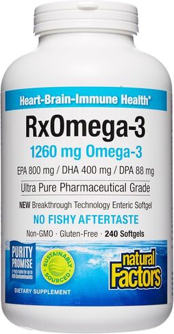 Natural Factors، زيت السمك RxOmega-3، درجة صيدلانية، 1260 مجم أوميجا 3 لكل حصة، بدون مذاق مريب، 240 قطعة (عبوة من قطعة واحدة) in Saudi Arabia