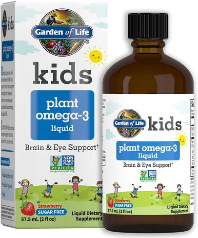 Garden of Life Plant Omega-3 Ala, Dha & Epa Supplement for Children -Liquid, Strawberry - Vegan Brain & Eye Support for Kids, Sugar Free & Non-GMO - 2 Fl Oz in Saudi Arabia