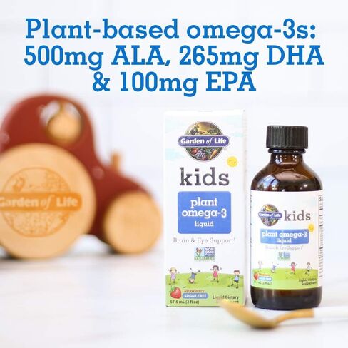 Garden of Life Plant Omega-3 Ala, Dha & Epa Supplement for Children -Liquid, Strawberry - Vegan Brain & Eye Support for Kids, Sugar Free & Non-GMO - 2 Fl Oz in Saudi Arabia