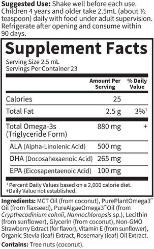Garden of Life Plant Omega-3 Ala, Dha & Epa Supplement for Children -Liquid, Strawberry - Vegan Brain & Eye Support for Kids, Sugar Free & Non-GMO - 2 Fl Oz in Saudi Arabia