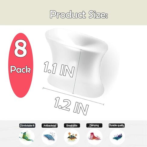 فواصل جل لأصابع القدم وفواصل لأصابع القدم، وفواصل لأصابع القدم لفرد أصابع القدم المتداخلة، والأورام، ومسامير القدم، ومصحح ورم من السيليكون الناعم للرجال والنساء (8 عبوات) in Kuwait