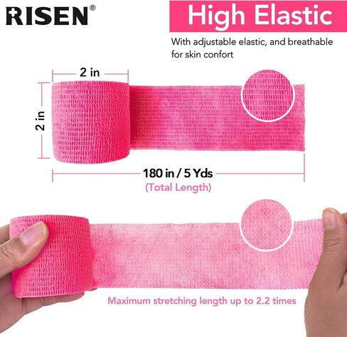 ضمادة متماسكة من RISEN مقاس 2 بوصة × 5 ياردات، 6 لفات، شريط طبي ملتصق ذاتيًا، شاش إسعافات أولية مرن لاصق قابل للتنفس، مثالي للرياضات المطاطية in Saudi Arabia