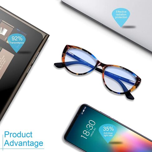 ANDWOOD نظارات حجب الضوء الأزرق للنساء Bluelight Blocker الكمبيوتر Cateye واضح القط العين النظارات الإطار AR003 in Kuwait