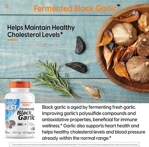 Doctor's Best Black Garlic Extract ABG10+ ® 250mg Supports Healthy Blood Pressure Cholesterol Boost Immunity Potent Antioxidant, 60 Count in Saudi Arabia