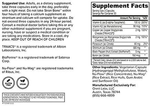 Onnit Stron Bone with Strontium and Vitamin K2 (90 Capsules) - Formulated to Help Support Bone Health in Kuwait