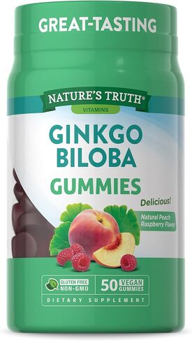 Nature's Truth Ginkgo Biloba Gummies | Vegan, Non-GMO & Gluten Free Extract Supplement | 50 Count | Natural Peach Raspberry Flavor in Saudi Arabia