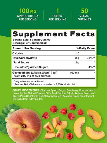 Nature's Truth Ginkgo Biloba Gummies | Vegan, Non-GMO & Gluten Free Extract Supplement | 50 Count | Natural Peach Raspberry Flavor in Saudi Arabia